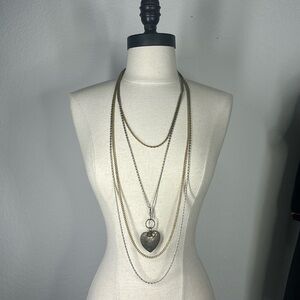 Vintage Goldette multi layered chain heart pendant necklace